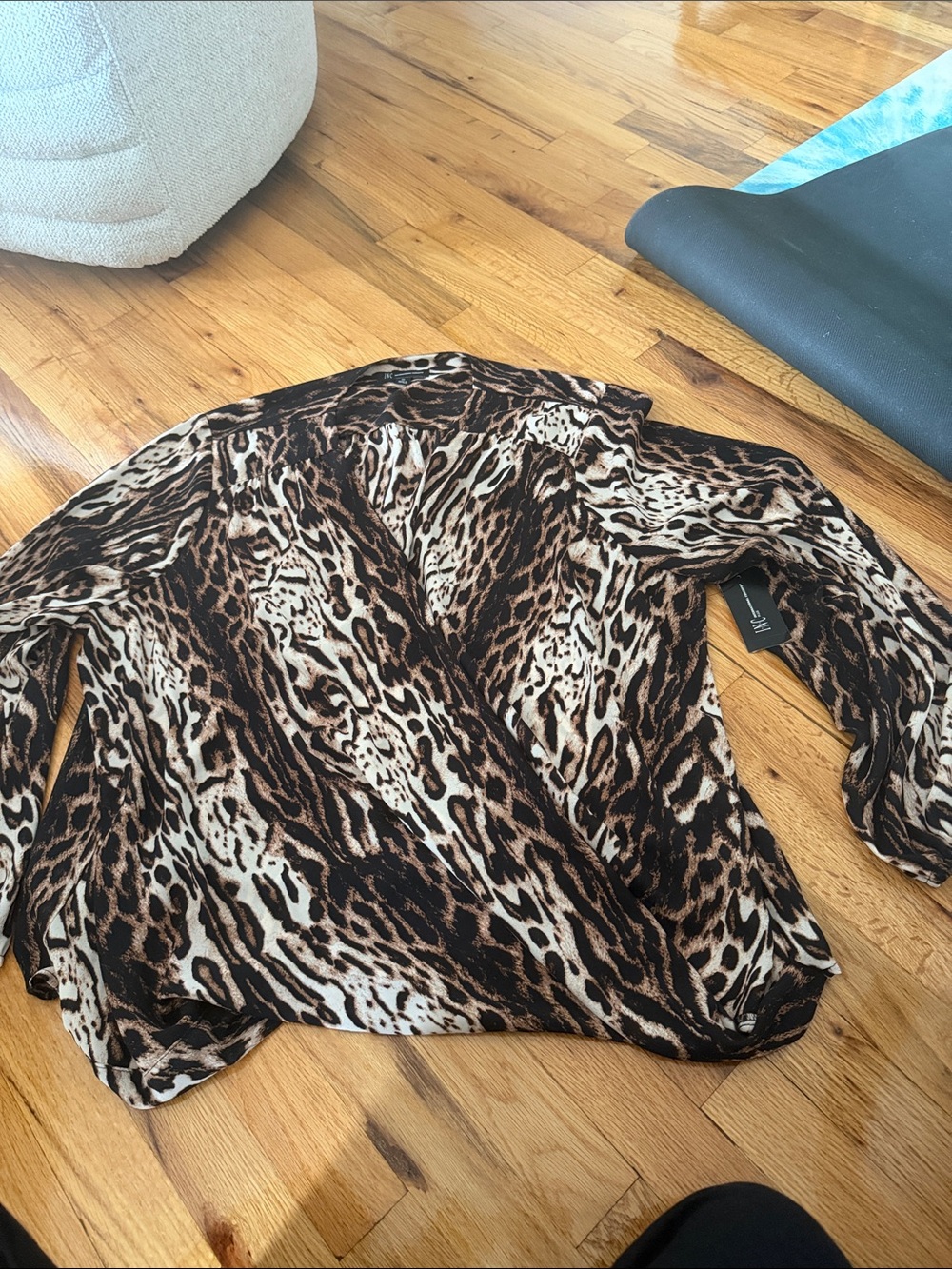 INC International Concepts Brown and Black Animal Print v neck Blouse